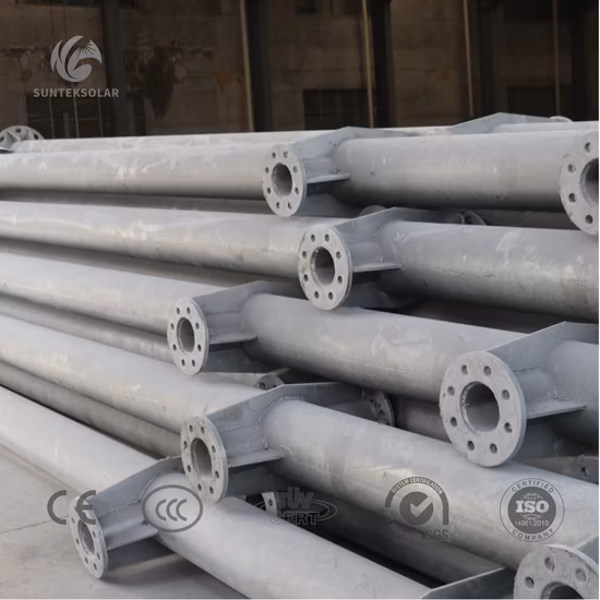 Brazos dobles galvanizados, mástil alto octogonal cónico, señal de tráfico para exteriores de metal de acero, iluminación solar LED para jardín de calle, poste de lámpara de luz